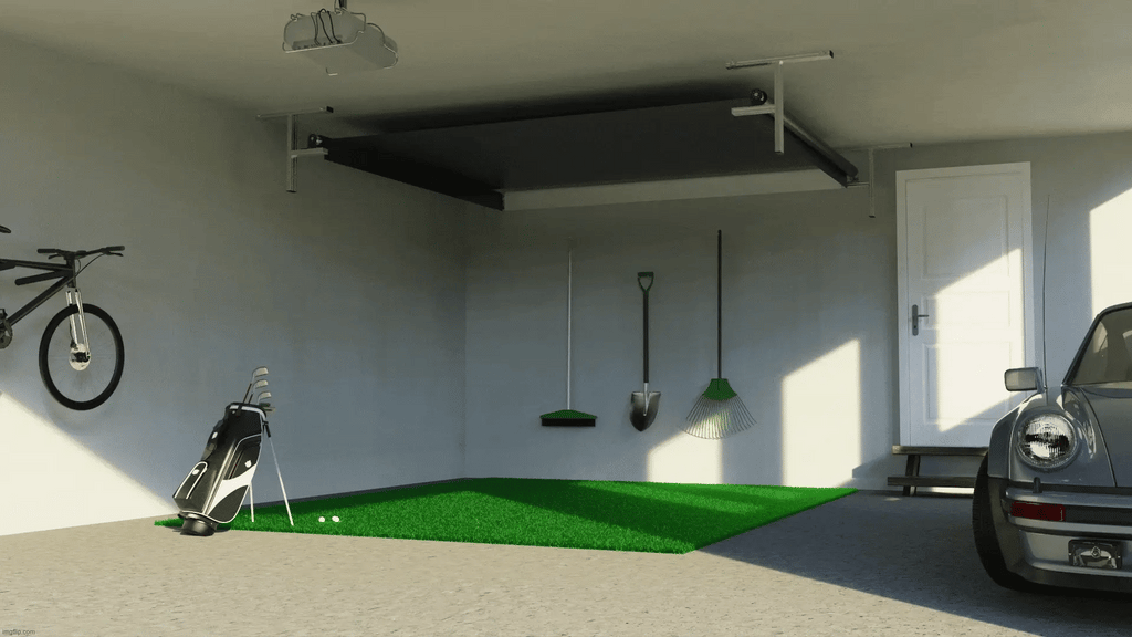 Garmin Approach R10 SportScreen Vanish Retractable Golf Studio Complete Package | Home Golf Simulator Studio with Impact Screen, Enclosure, Hitting Mat, Putting Turf & Projector